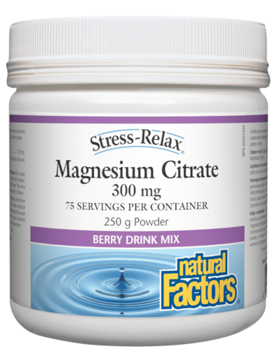 Natural Factors Magnesium Citrate Powder 300mg 250g -Berry Drink Mix