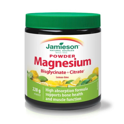 Jamieson Vitamins Magnesium Bisglycinate + Citrate Powder Lemon Lime 228g