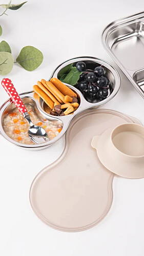 Grosmimi Stainless Steel Food Tray 3 Compartments (Included Silicone Suction Plate + Cover)