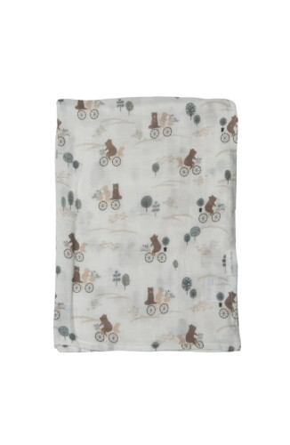 Loulou Lollipop Bamboo Muslin Swaddle - Bears on Bikes