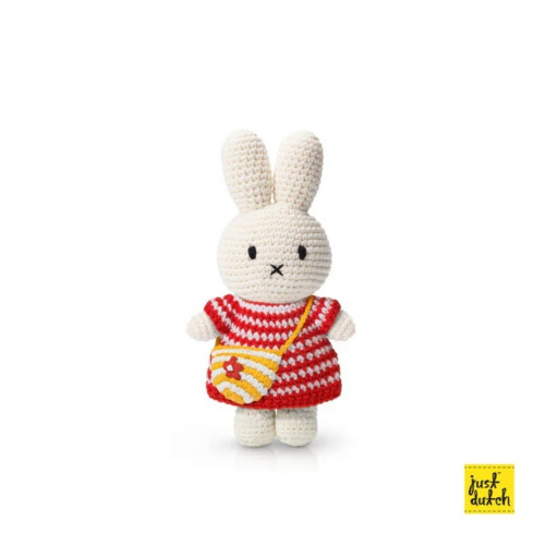 Miffy Just Dutch Handmade and Her Striped Bag - Red with Striped Bag