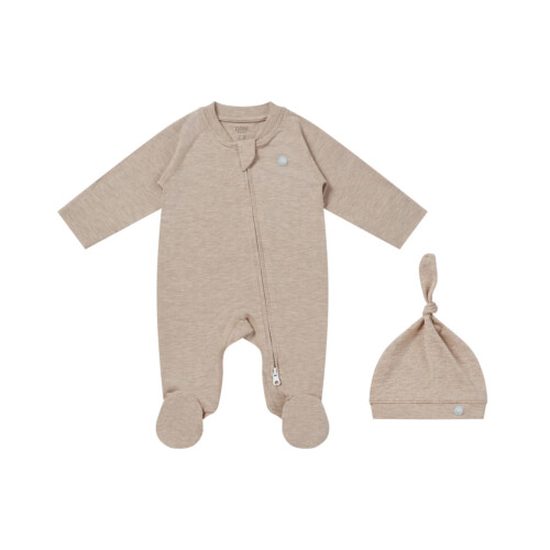 Nest Designs Basics 2 Piece Romper Baby Gift Set (Bamboo Cotton) - Warm Taupe - 3M-6M