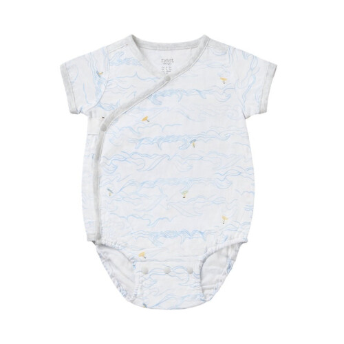 Nest Designs Short Sleeve Kimono Onesie (Bamboo Spandex Muslin) - Surf's Up 0-3M
