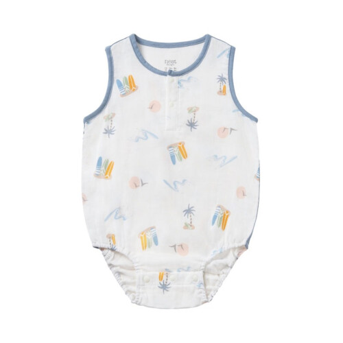 Nest Designs Sleeveless Henley Onesie (Bamboo) - Pastel Waves 12M-18M