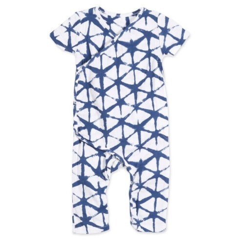 Aden & Anais Short Sleeve Kimono One-Piece - Cubic Indigo Shibori (3-6m)