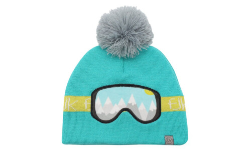 FlapjackKids Knitted Winter Hat - Ski Goggles Turquoise - Medium to Large