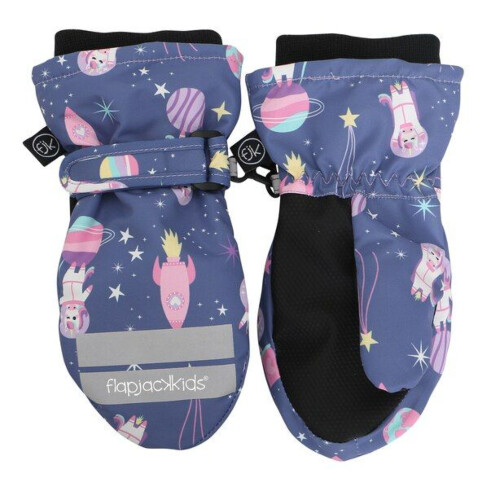 FlapjackKids Water Repellent Ski Mittens - Unicorn Indigo - Large 4-6 years