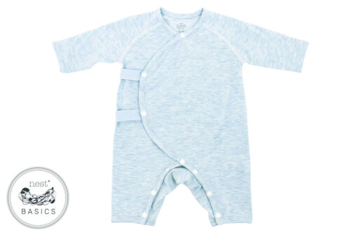 Nest Designs Basics Bamboo Cotton Kimono Long Sleeve Romper - Mist 3-6M