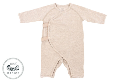 Nest Designs Basics Bamboo Cotton Kimono Long Sleeve Romper - Warm Taupe 3-6M