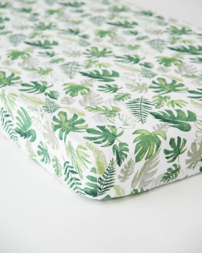 Little Unicorn Cotton Muslin Crib Sheet  Tropical Leaf