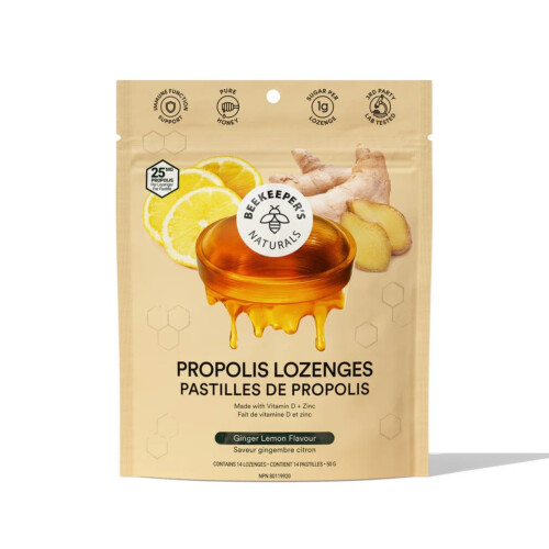 BeeKeeper's Naturals Propolis Lozenges - Lemon + Ginger 14 Lozenges
