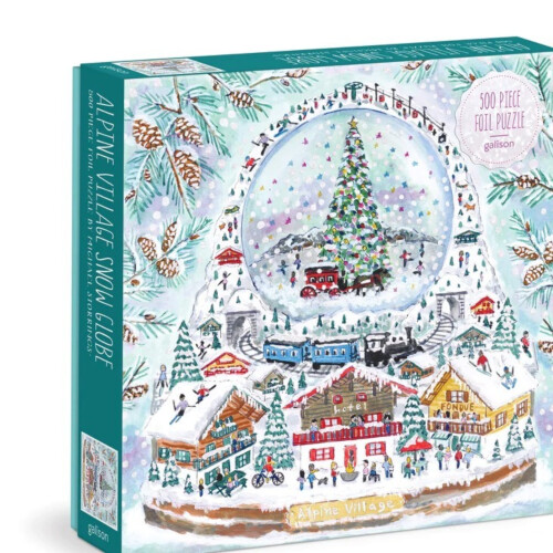 Galison Michael Storrings Alpine Village Snowglobe Foil Puzzle 500 Pieces