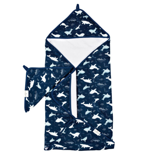 Loulou Lollipop Hooded Towel Set - Whales
