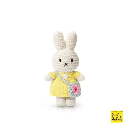 Miffy Just Dutch Handmade and Her Flower Bag - Pastel Pink Dress with Blue Flower Bag