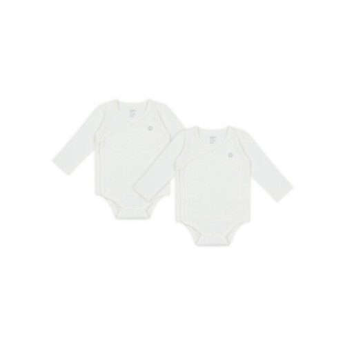 Nest Designs Basics Organic Cotton Kimono Ribbed Long Sleeve Onesie (2 Pack) - White - 3M-6M