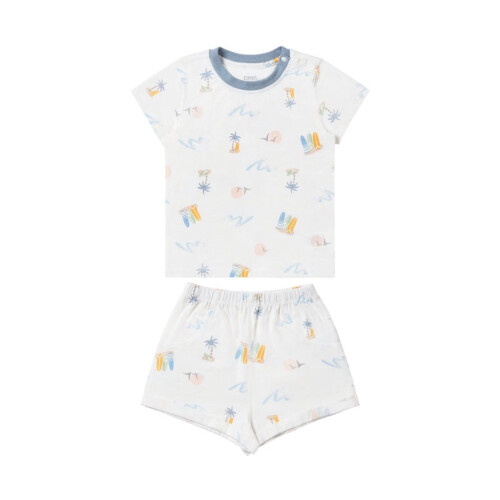 Nest Designs Short Sleeve Two-Piece PJ Set (Bamboo Jersey) - Pastel Waves 2T-3T