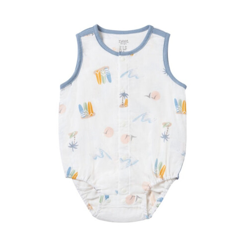 Nest Designs Sleeveless Button Down Onesie (Bamboo) - Pastel Waves 6M-12M