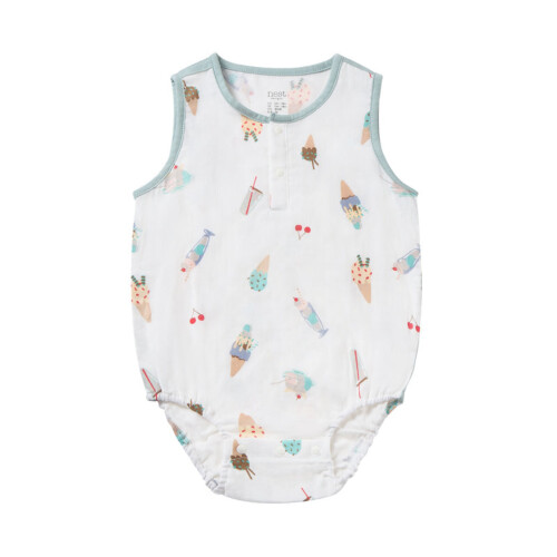 Nest Designs Sleeveless Henley Onesie (Bamboo) - Ice Cream Summer 12M-18M