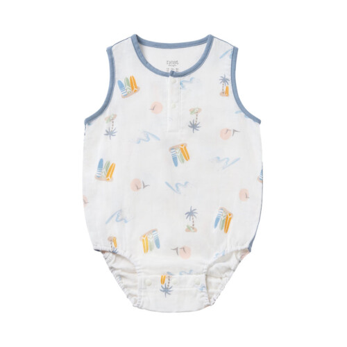 Nest Designs Sleeveless Henley Onesie (Bamboo) - Pastel Waves 12M-18M