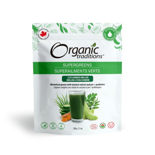Organic Traditions Supergreens - Cucumber melon 100g 3.5oz