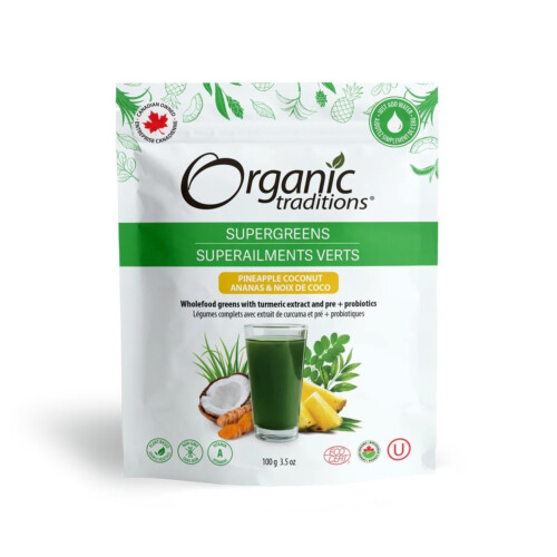 Organic Traditions Supergreens - Pineapple Coconut 100g 3.5oz
