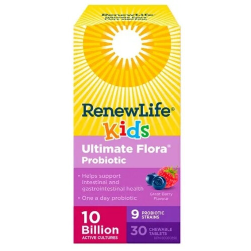 Renew Life Ultimate Flora Kids Probiotic 10 Billion Active Cultures 30 Tablets
