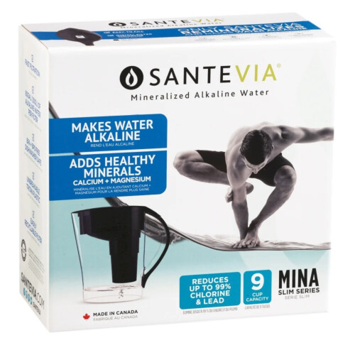Santevia MINA Slim Series Mineralized Alkaline Water Pitcher - Black