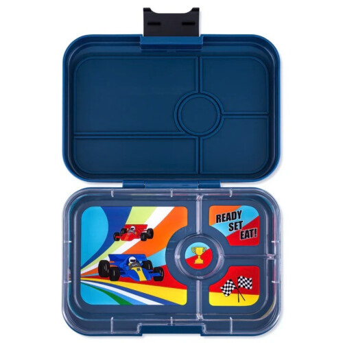 Yumbox Panino 4 Compartment Monte Carlo Blue with Race Cars Tray