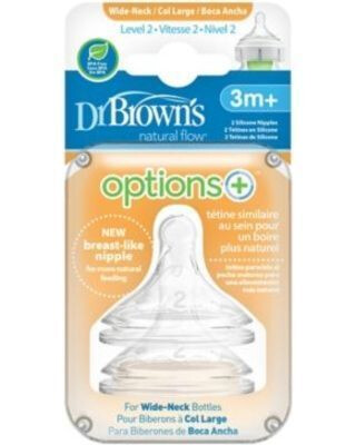 Dr Brown's Natural Flow Wide Neck Nipples 2 pack - Level 2 3m+
