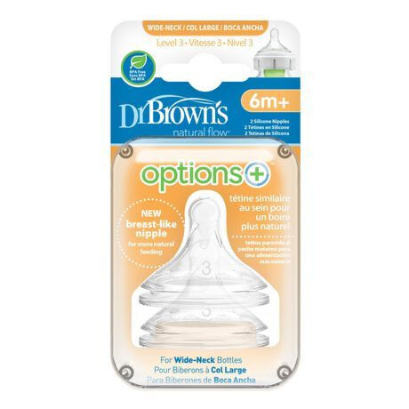 Dr Brown's Natural Flow Wide Neck Nipples 2 pack - Level 3 6m+