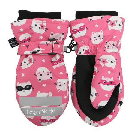Flapjackkids Water Repellent Ski Mittens - Cat Pink - Medium 2-4Y