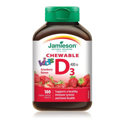 Jamieson Chewable Vitamin D for Kids Strawberry Flavour 400 IU/10mcg 100 Tablets@