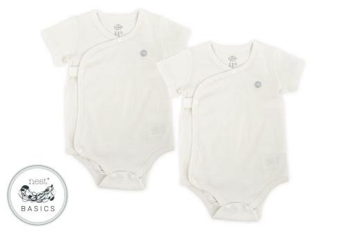 Nest Designs Basics Organic Cotton Kimono Ribbed Short Sleeve Onesie (2 Pack) - White 3-6M
