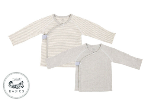 Nest Designs Basics Organic Cotton Ribbed Kimono Long Sleeve T-Shirt (2 Pack) - Dark Grey 0-3M