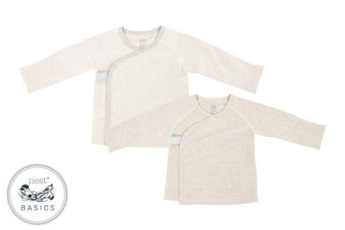 Nest Designs Basics Organic Cotton Ribbed Kimono Long Sleeve T-Shirt (2 Pack) - Light Grey 3-6M