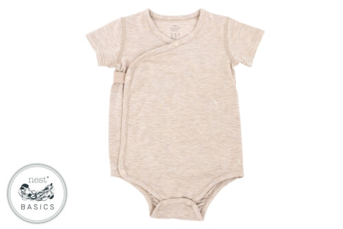 Nest Designs Basics Bamboo Cotton Kimono Short Sleeve Onesie - Warm Taupe 3-6M