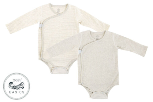 Nest Designs Basics Organic Cotton Ribbed Kimono Long Sleeve Onesie (2 Pack) - Light Grey 3-6M