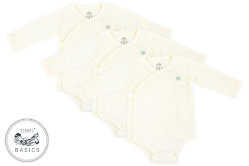 Nest Designs Basics Organic Cotton Ribbed Kimono Long Sleeve Onesie (3 Pack) - White 3-6M