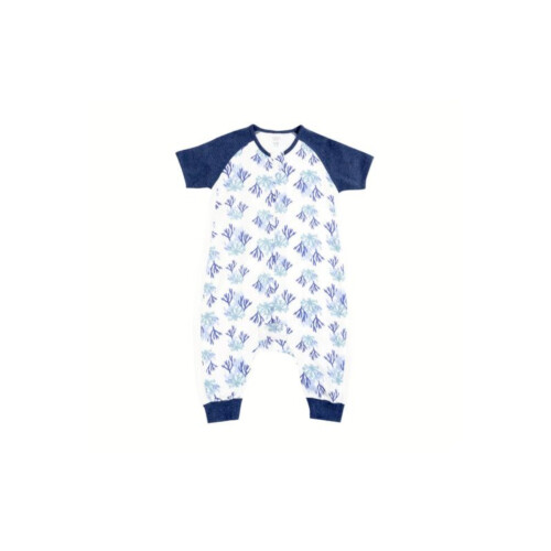 Nest Designs Raglan Bamboo Pima Short Sleeve Footed Sleep Bag 0.6 TOG - Blue Reef 4T-6T