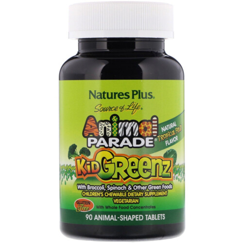 Nature's Plus Animal Parade Kid Greenz 90 Animal Chewables -Tropical Fruit @