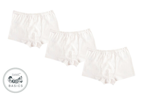 Nest Designs Basics Organic Cotton Ribbed Boys Boxer Briefs Underwear 3 Pack White 2T-3T