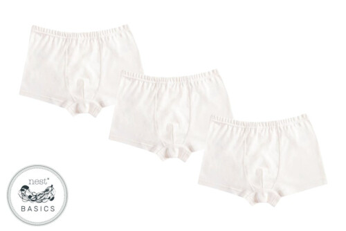 Nest Designs Basics Organic Cotton Ribbed Boys Boxer Briefs Underwear 3 Pack White 5T-6T