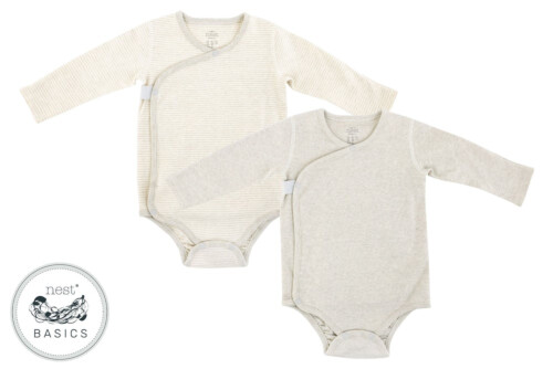 Nest Designs Basics Organic Cotton Ribbed Kimono Long Sleeve Onesie 2 Pack - Light Grey 0-3M