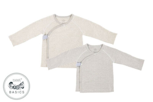 Nest Designs Basics Organic Cotton Ribbed Kimono Long Sleeve T-Shirt 2 Pack - Light Grey 0-3M