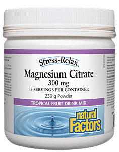 Natural Factors Magnesium Citrate Powder 300mg 250g -Tropical Fruit Drink Mix