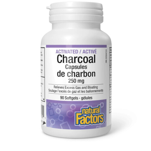 Natural Factors Activated Charcoal 250mg 90b softgels @