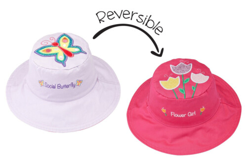 Flapjackkids Reversible Kids Sun Hat - Butterfly/Tulip - 4Y-6Y