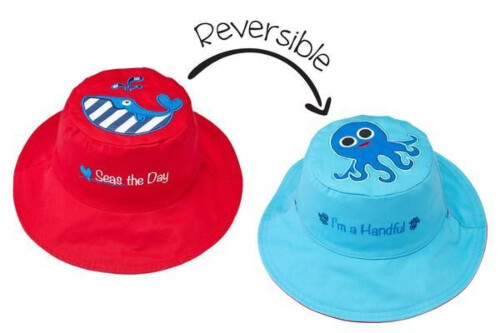 Flapjackkids Reversible Kids Sun Hat - Whale/Octopus - 6M-2Y