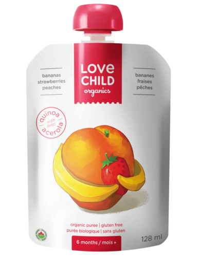Love Child Organics Banana, Strwberries & Peaches Organic Puree 125ml Gluten Free