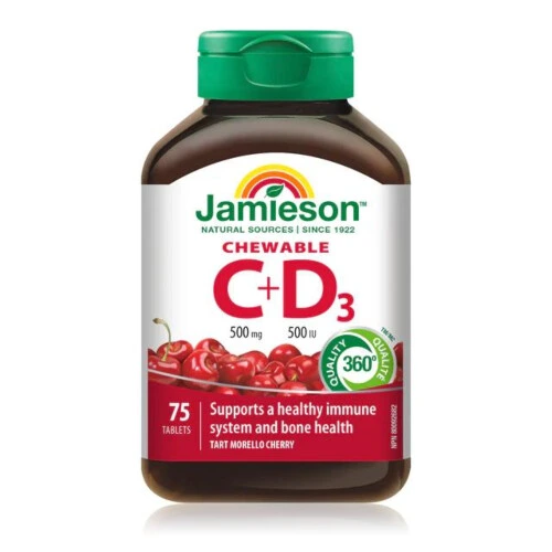 Jamieson Vitamin C & D Chewable Tablets Natural Morello Cherry Flavour 75 Tablets